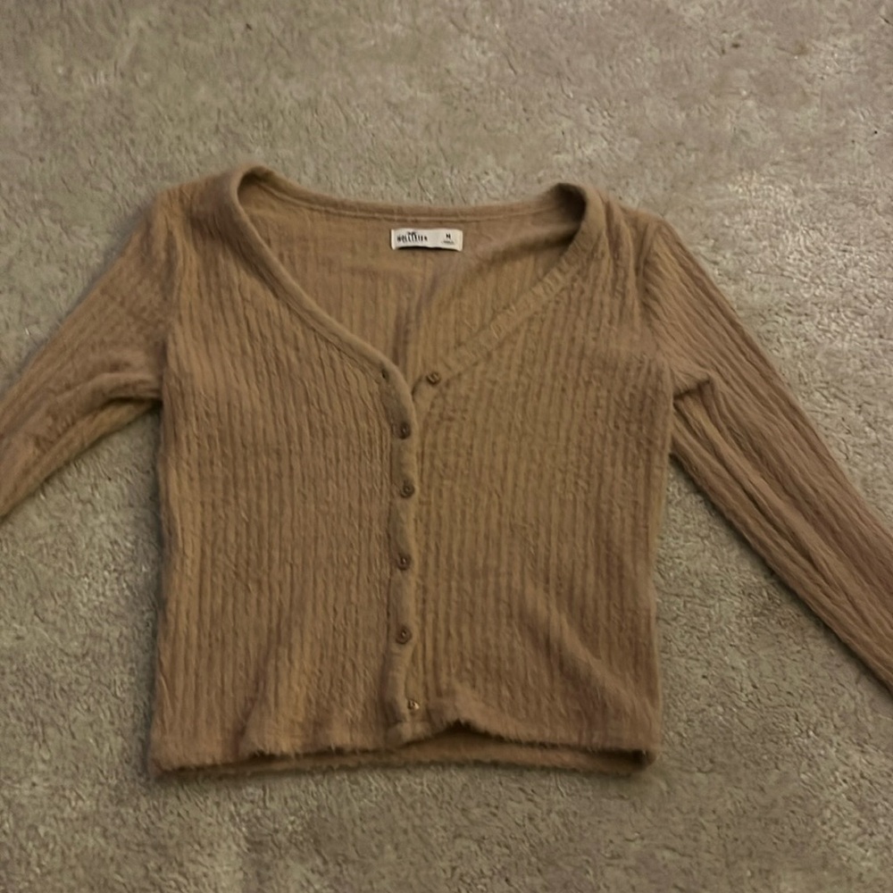 brown fuzzy hollister button up
